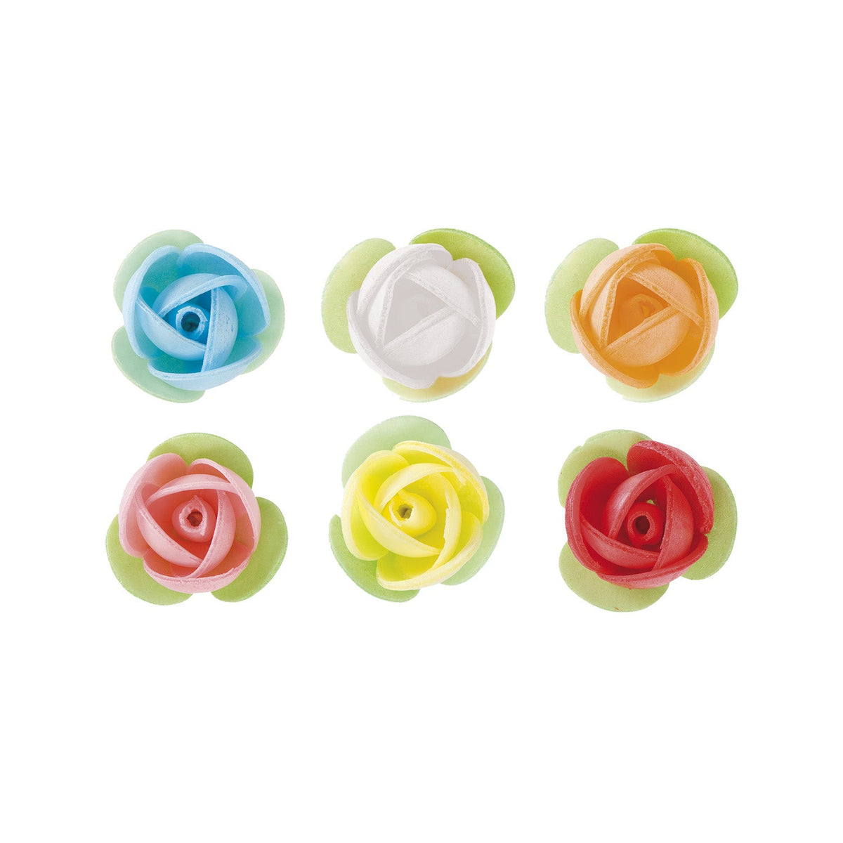 Roses en azyme colorées avec feuille (3.5cm, 8 pièces)
