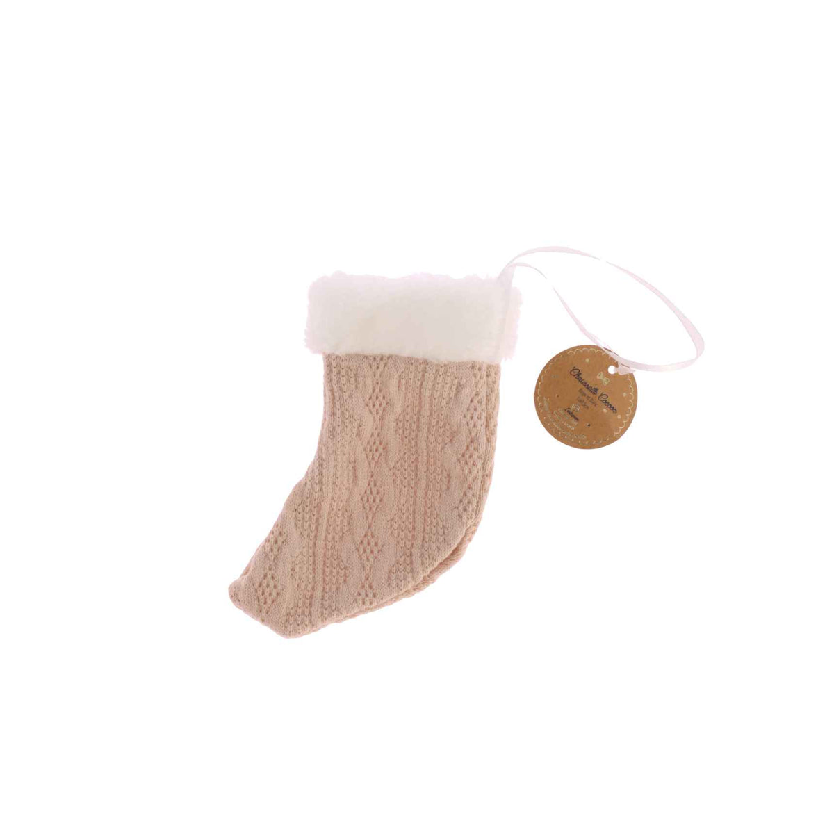 Chaussette en maille et fausse fourrure - Beige et Blanc (14x9,5cm)