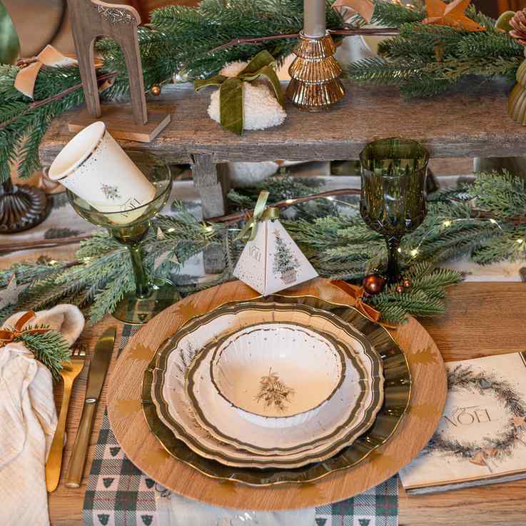 Sous-assiette réutilisable Sapin Effet bois et Or (33cm)