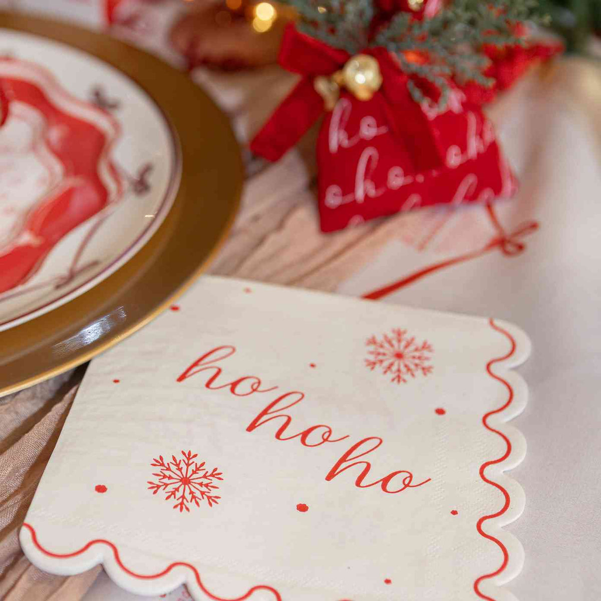 Serviettes Ho Ho Ho - Crème et Rouge (16pcs)