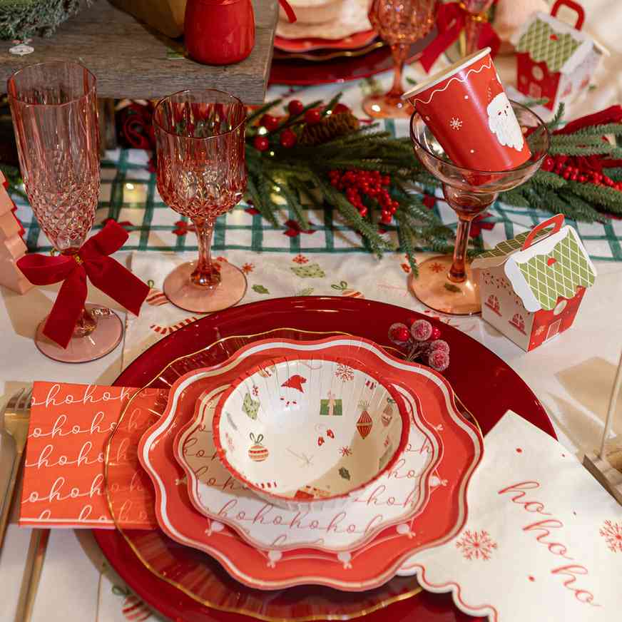 Serviettes Ho Ho Ho - Crème et Rouge (16pcs)