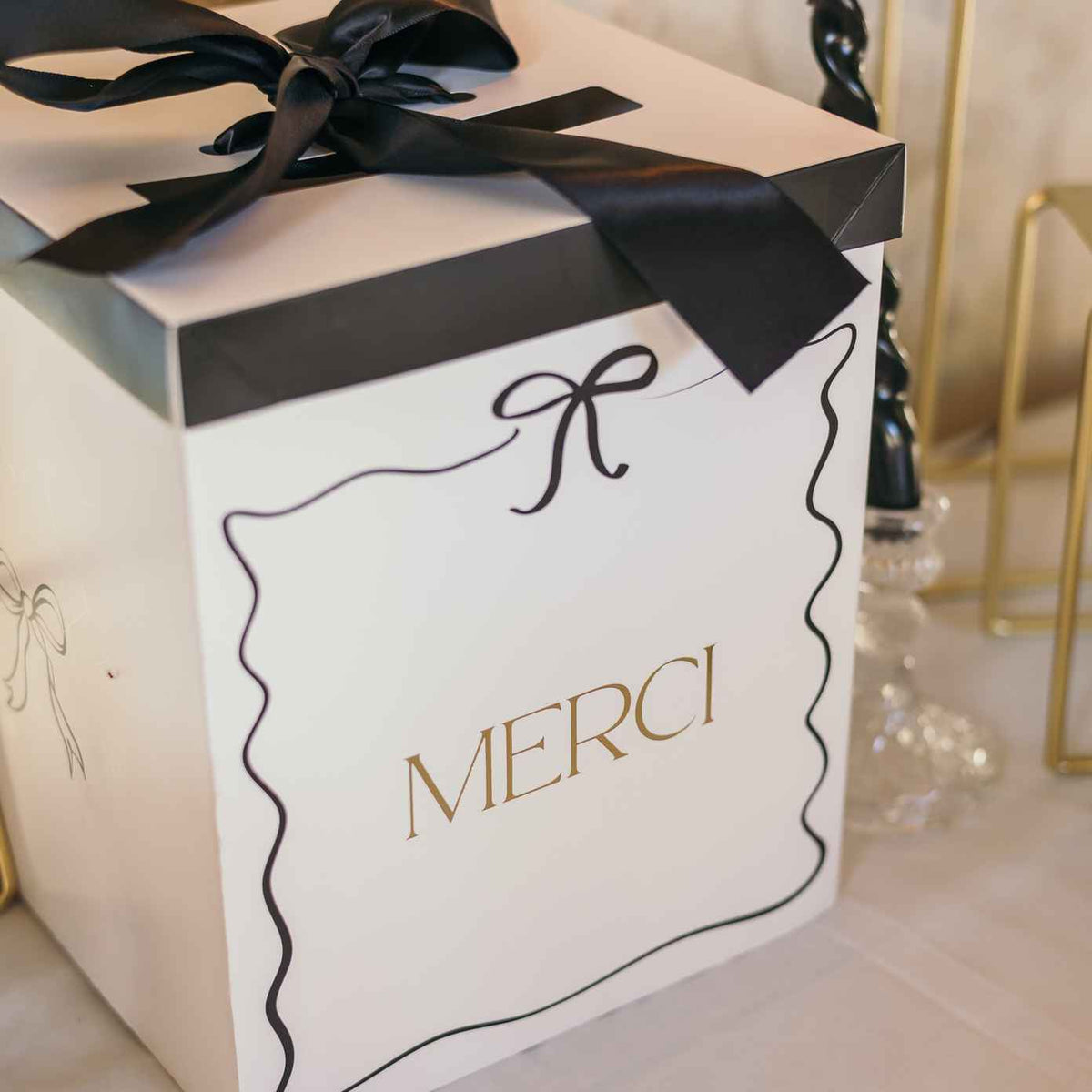 Urne Merci Black & White Blanc, Noir et Or (21x25x21cm)