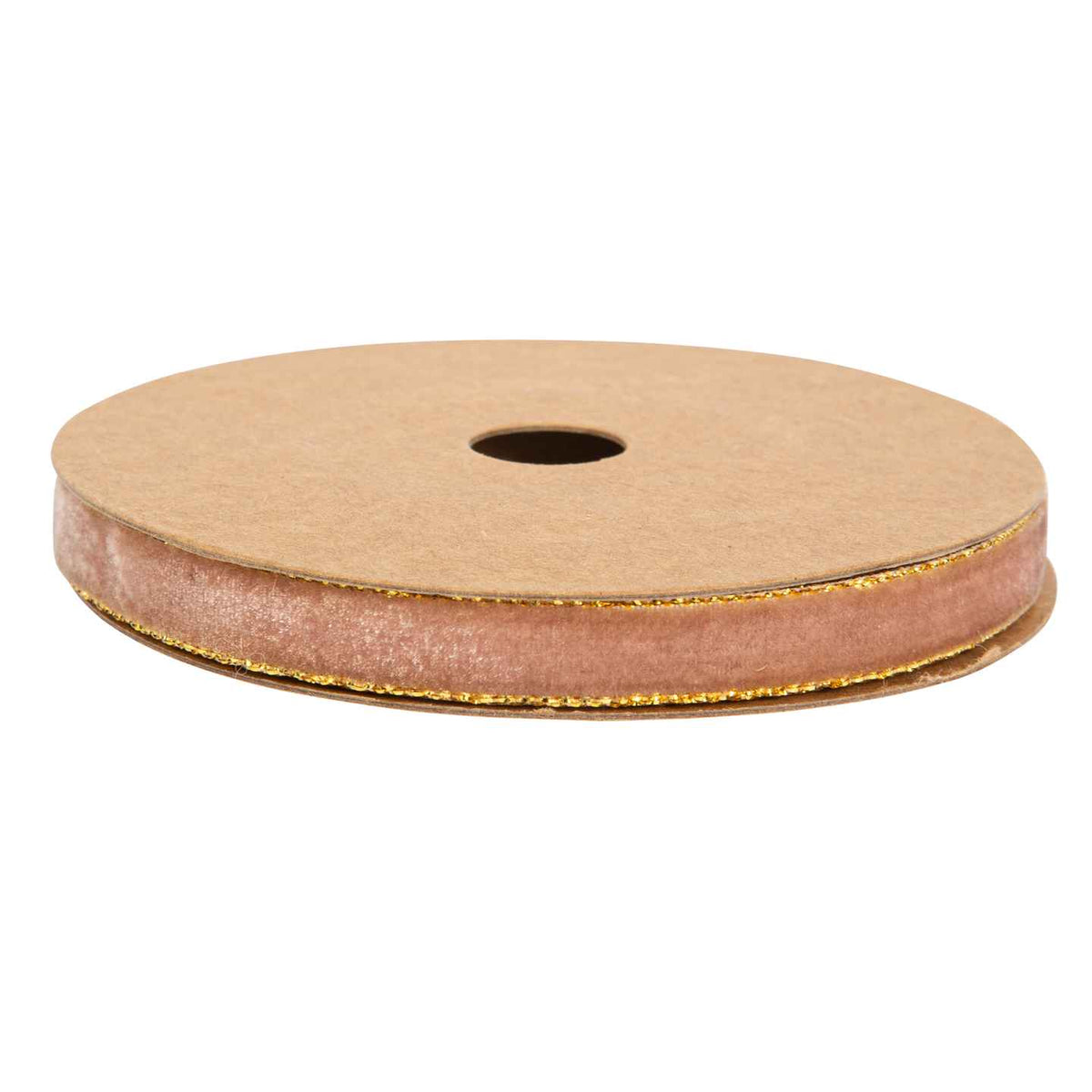 Ruban en velours - Bois de Rose et bordure Or (1cm x 5m)