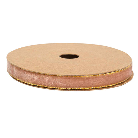Ruban en velours - Bois de Rose et bordure Or (1cm x 5m)