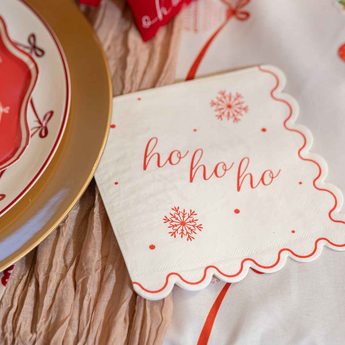 Serviettes Ho Ho Ho - Crème et Rouge (16pcs)