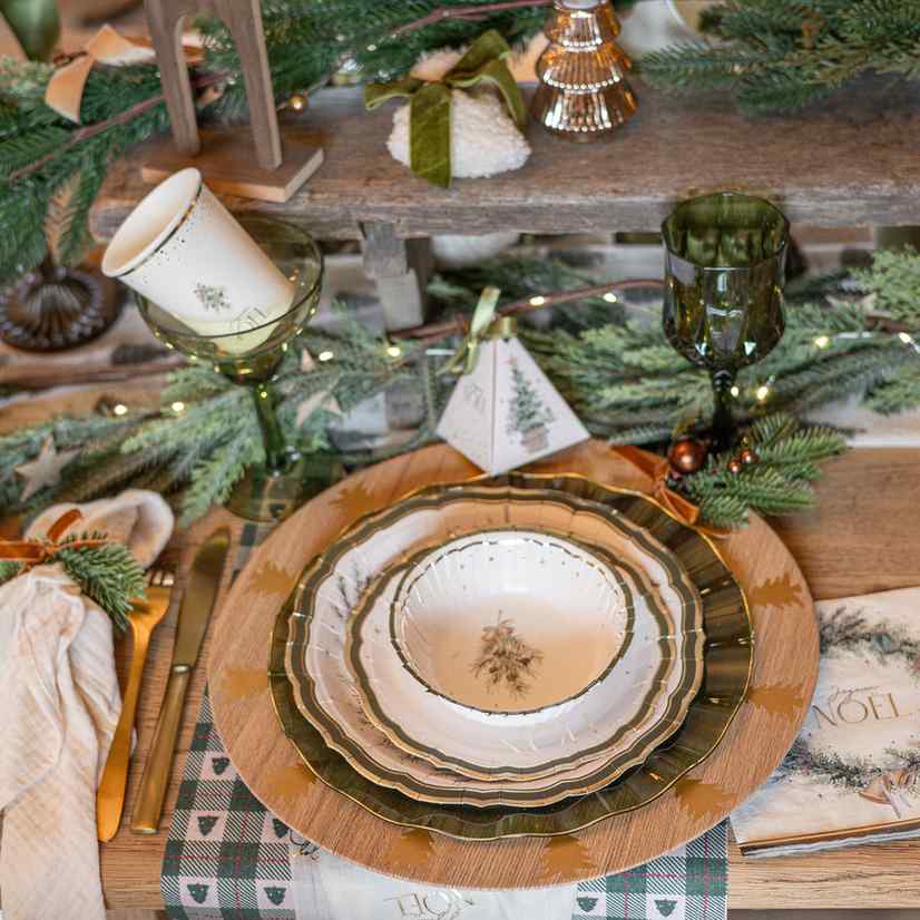 Sous-assiette réutilisable Sapin Effet bois et Or (33cm)