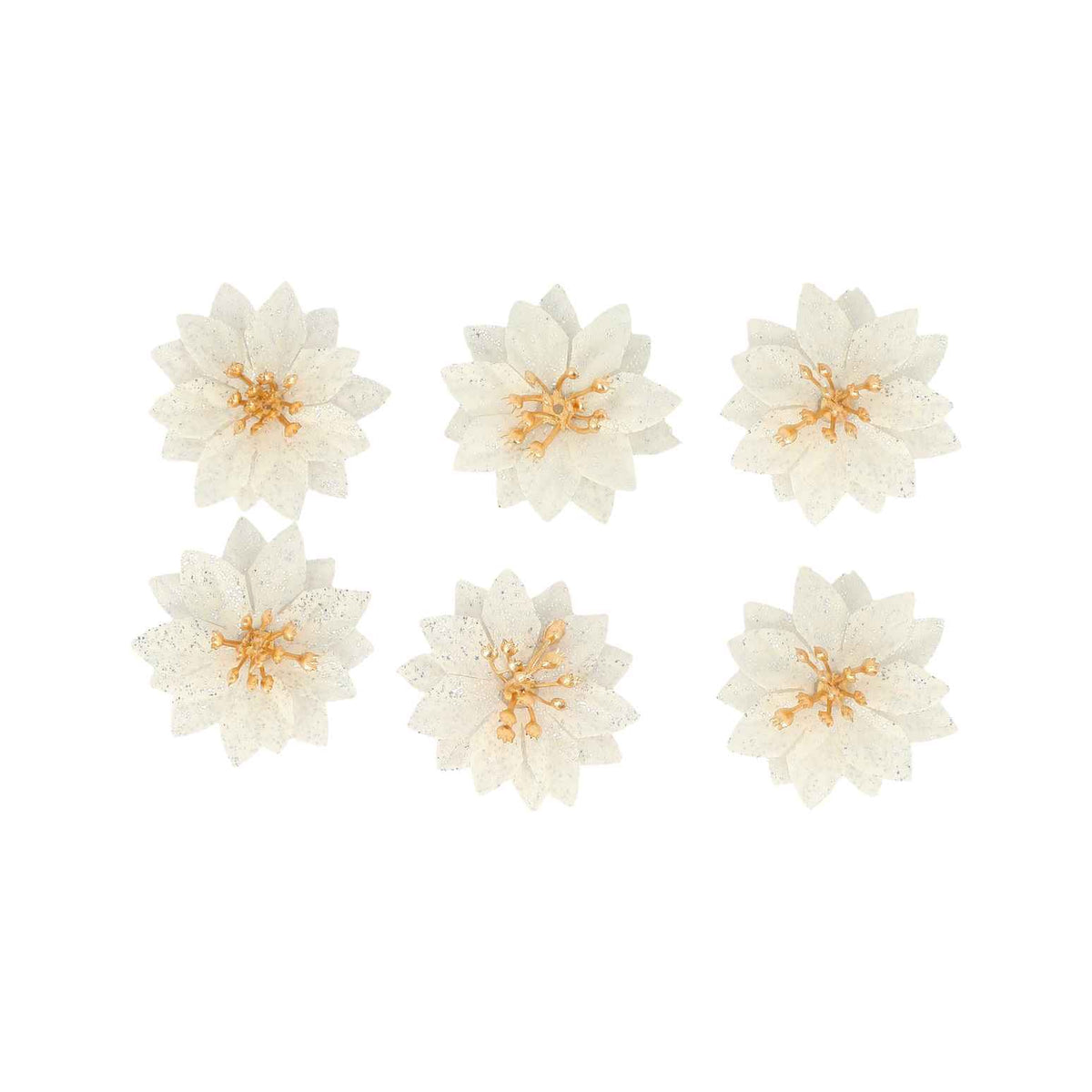 Poinsettias pailletés adhésifs en velours Ø5,5cm (6pcs)