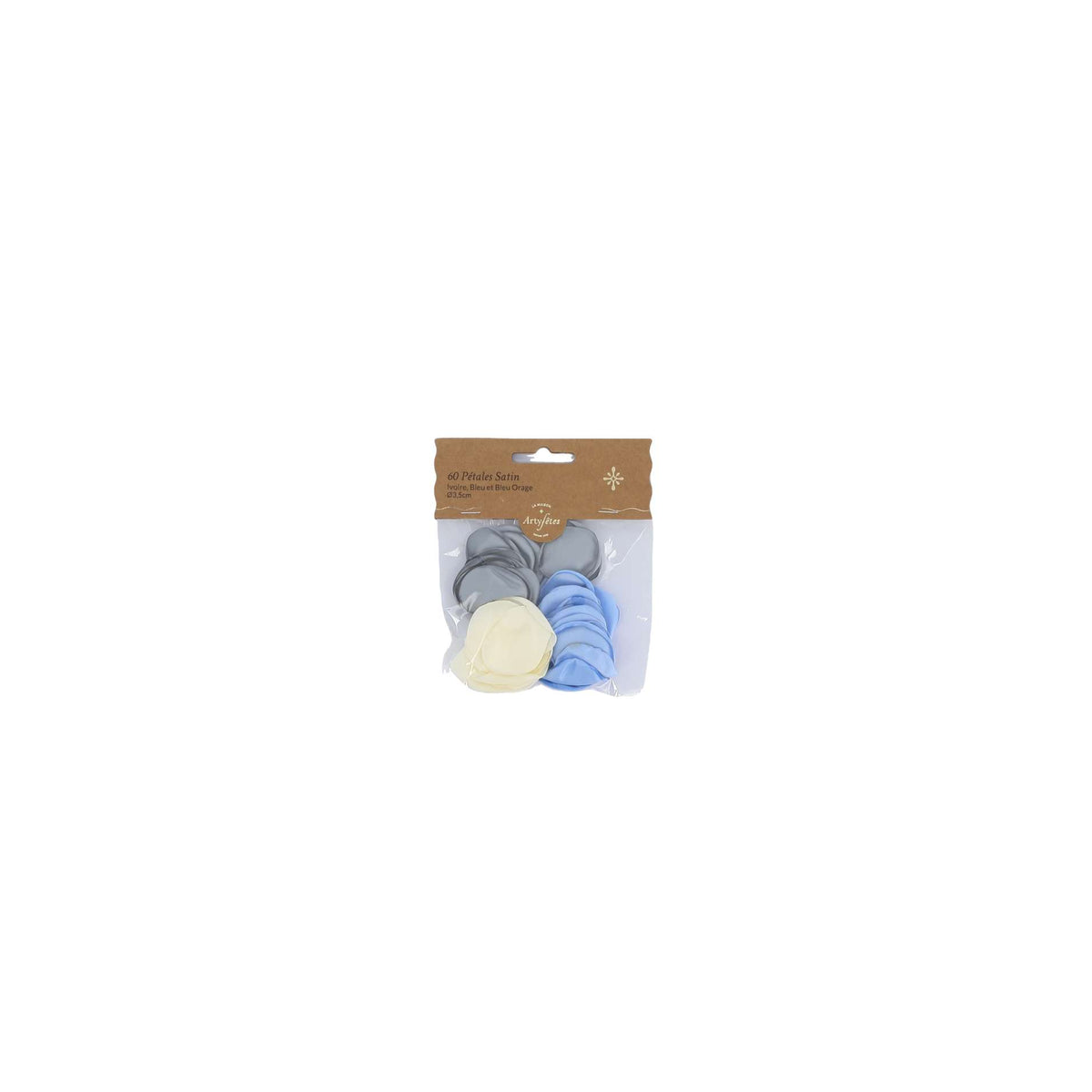 Pétales en satin Ivoire, Bleu et Bleu Orage (60pcs)