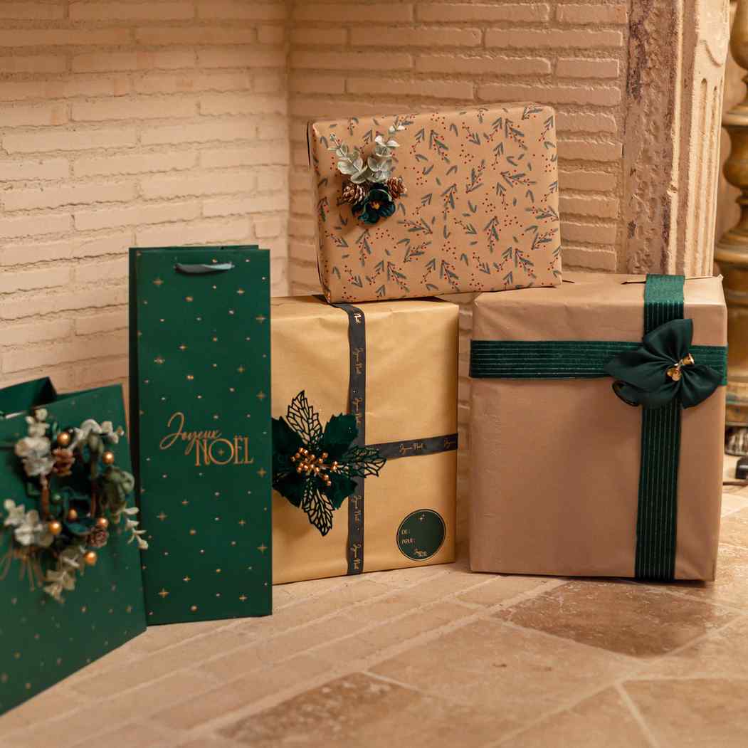 Sac pour bouteille "Joyeux Noël" - Vert et Or
