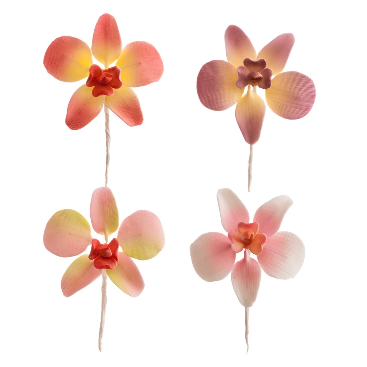 Déco en sucre non comestible - 4 Orchidées Colorées (20pcs)