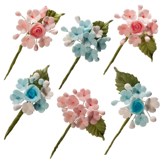 Mini bouquet de fleurs bleus et roses