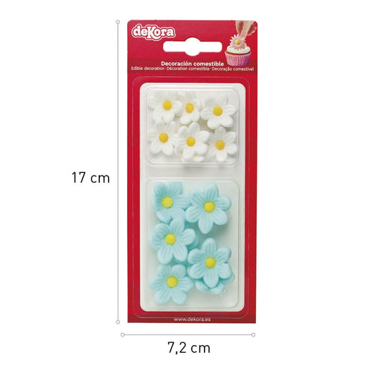 Marguerites blanches et bleues en sucre