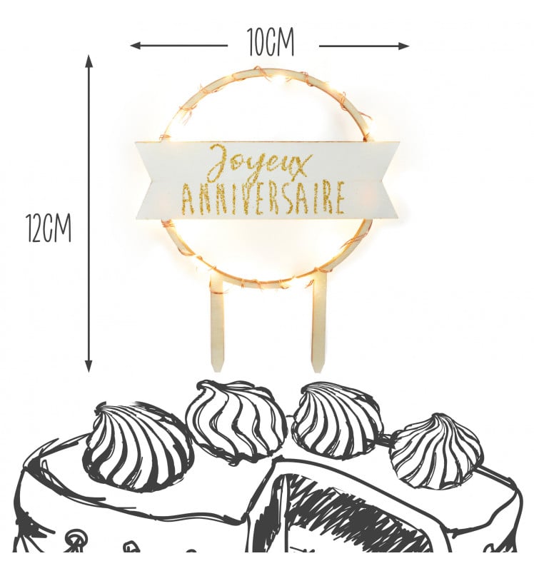 Cake topper LED Joyeux Anniversaire