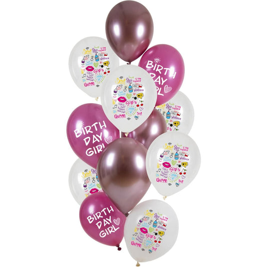 Ballons latex - Birthday Girl - 33cm (12pcs)