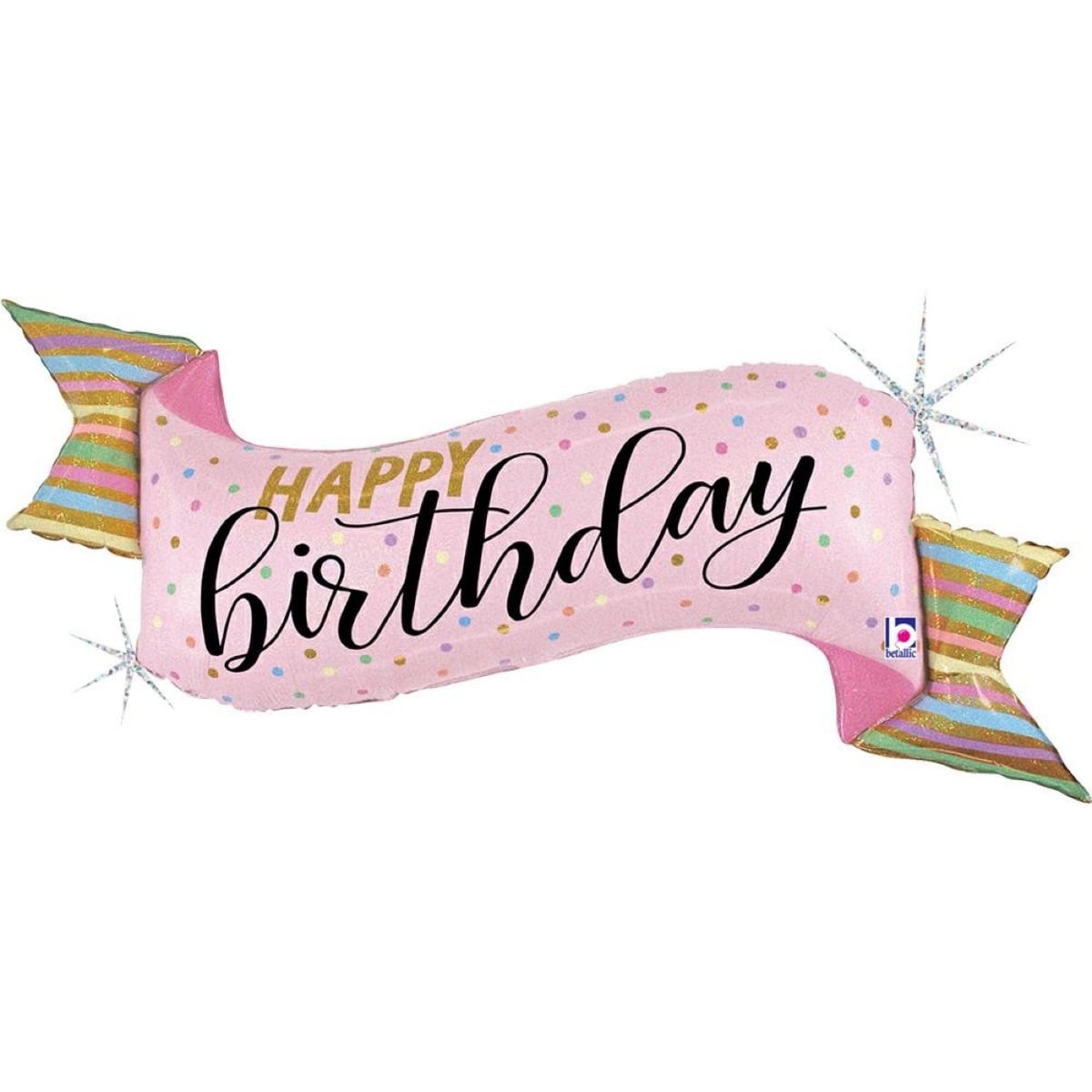 Ballon alu - Bannière Happy Birthday rose