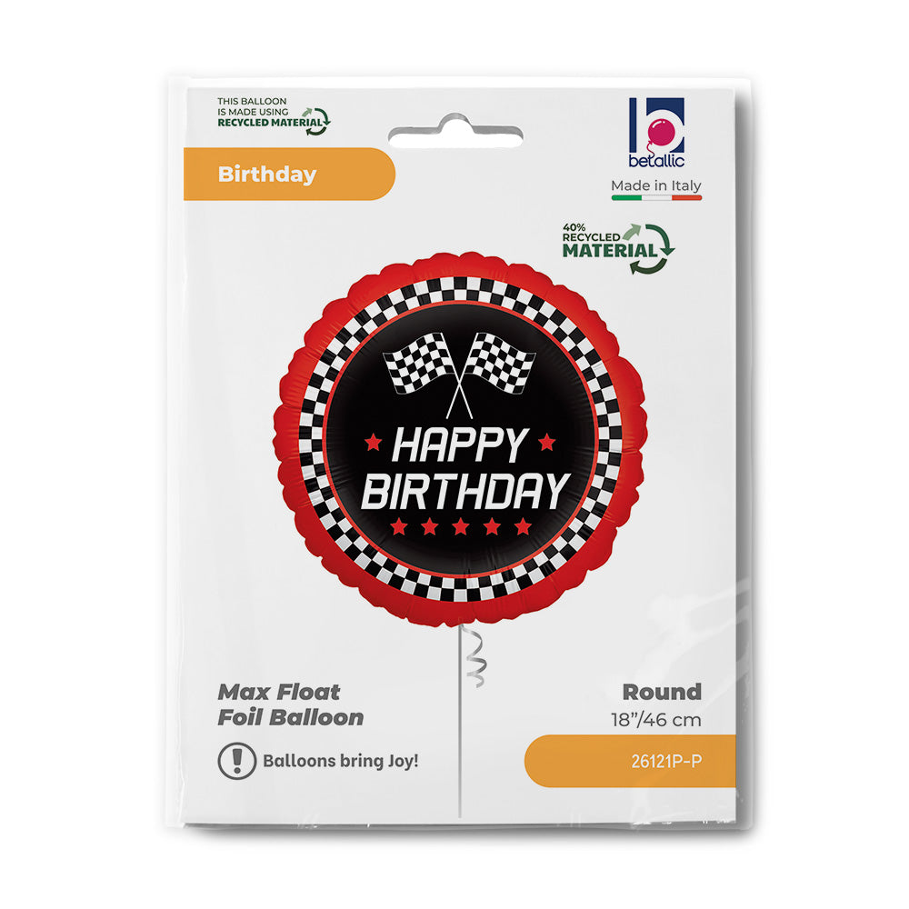 Ballon alu Drapeau à damier anniversaire - 46cm