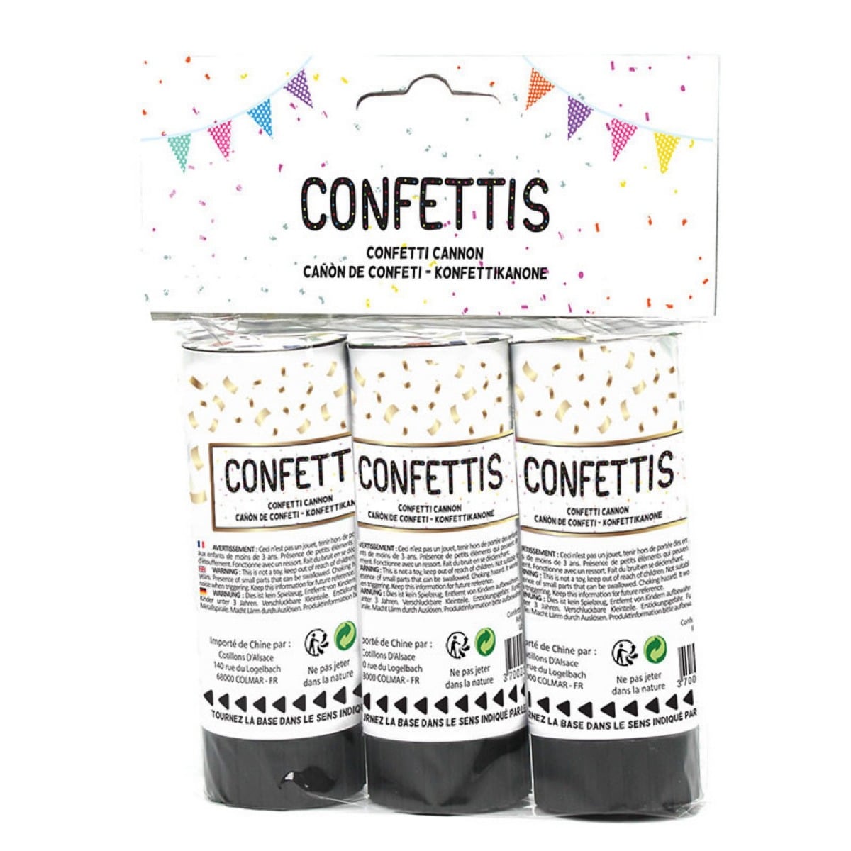 Canons à confettis - Noir Or - 11cm (3 pcs)