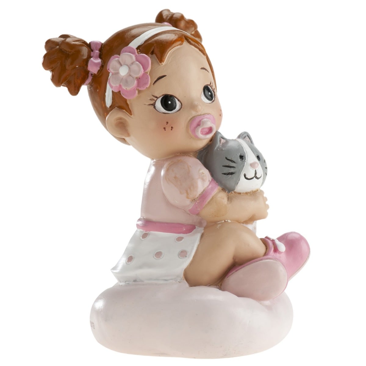 Figurine Baptême - Fille et son chat (10cm)