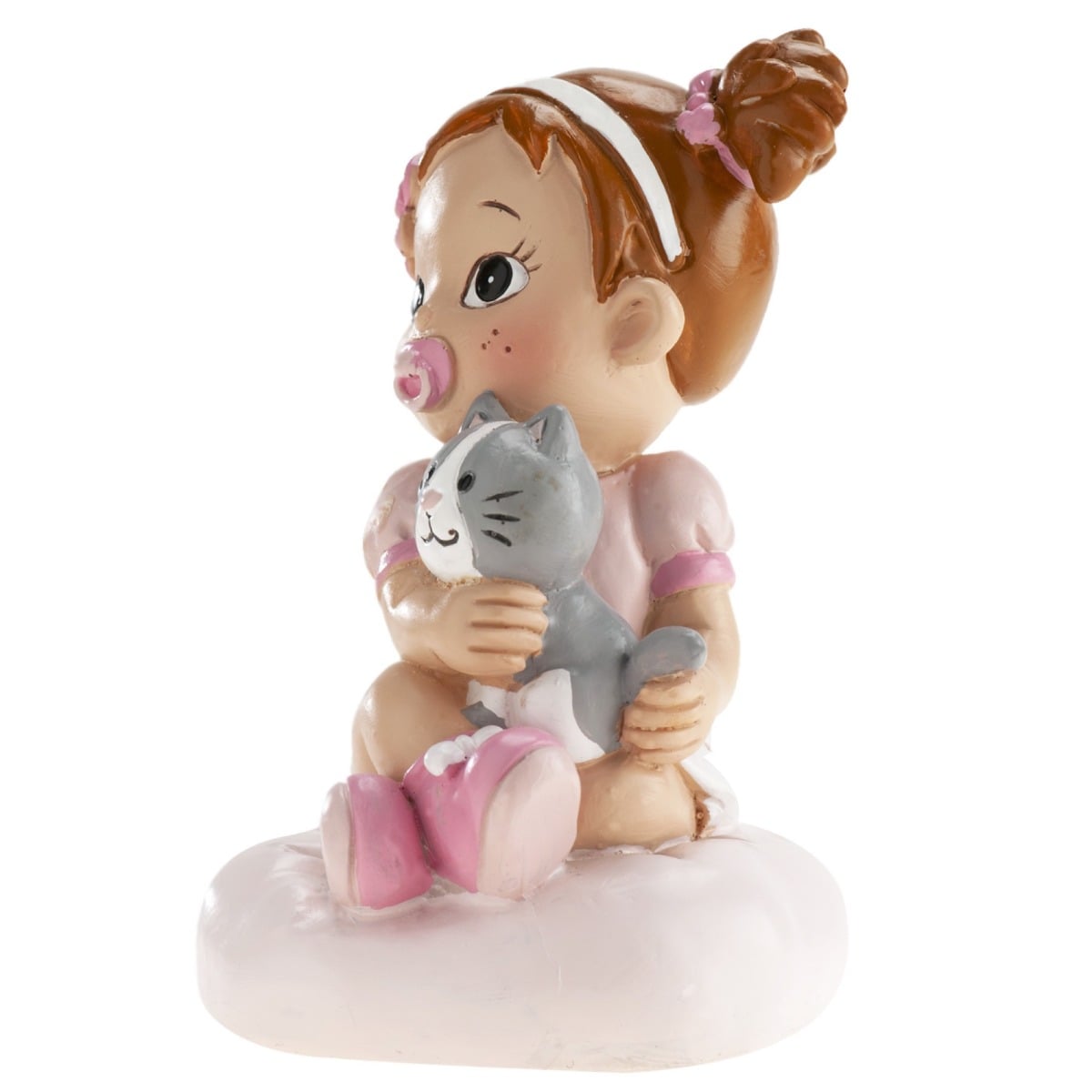 Figurine Baptême - Fille et son chat (10cm)