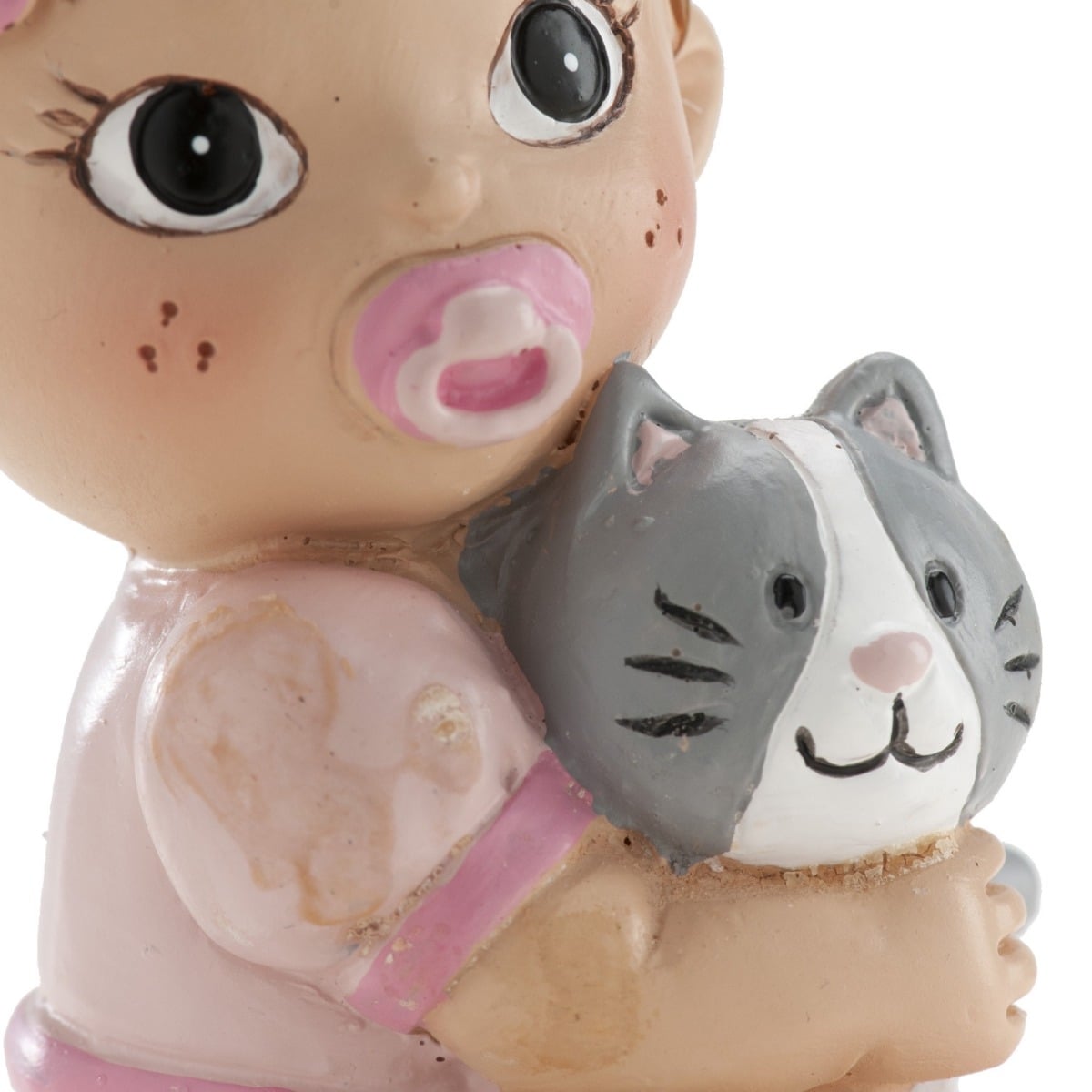 Figurine Baptême - Fille et son chat (10cm)