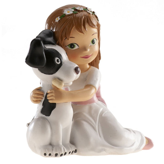 Figurine Communion - Fillette et chien