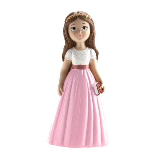 Figurine Communion - Fille jupe rose