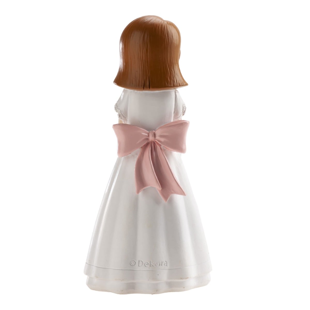 Figurine Communion - Fille noeud rose et chapelet