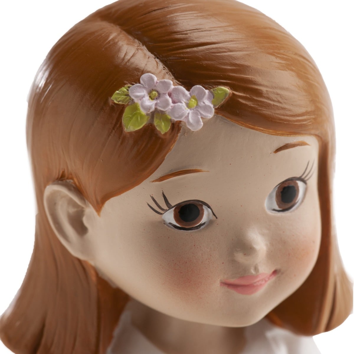 Figurine Communion - Fille noeud rose et chapelet