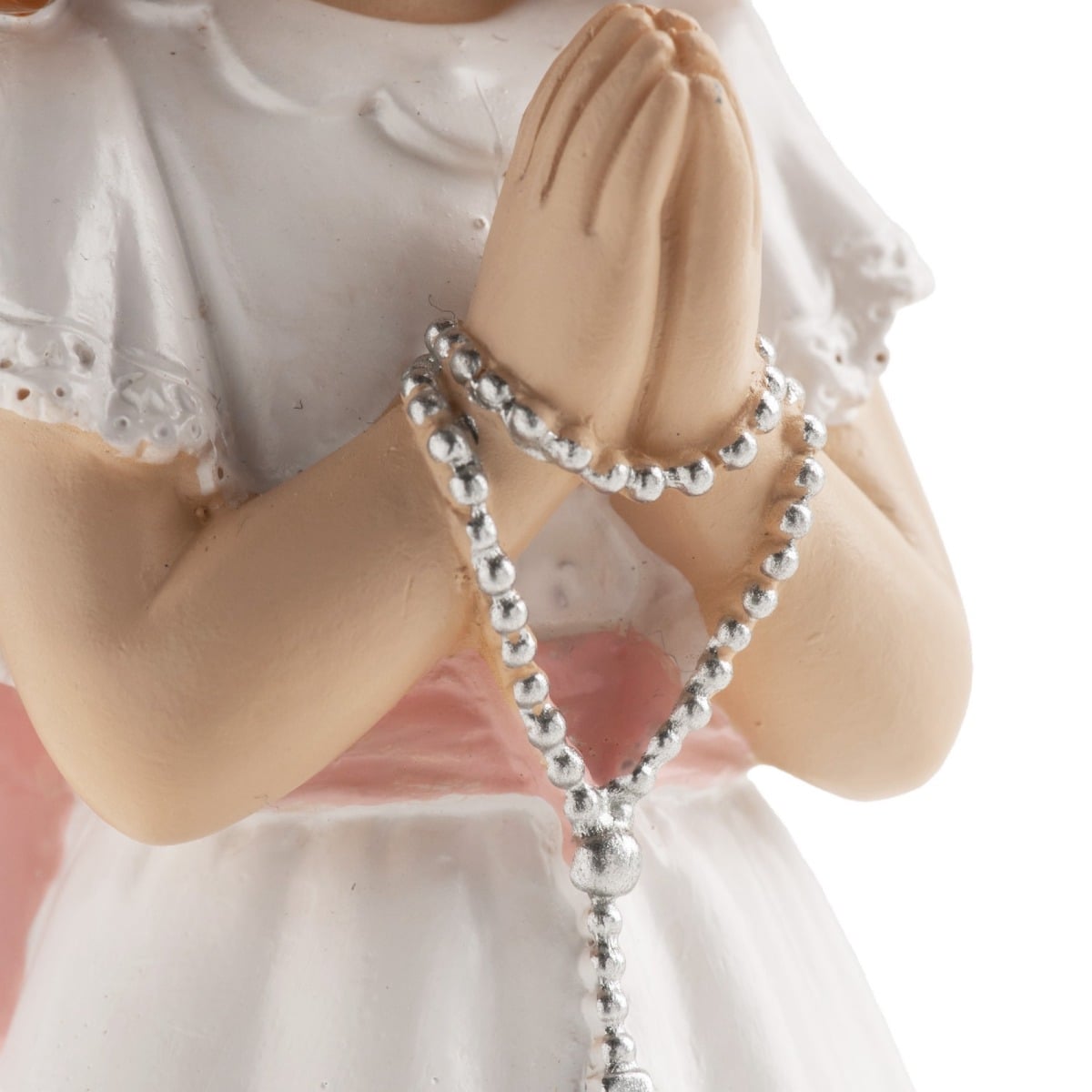 Figurine Communion - Fille noeud rose et chapelet