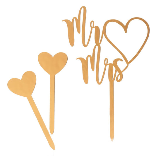 Figurine Mr&Mrs et Coeurs dorés