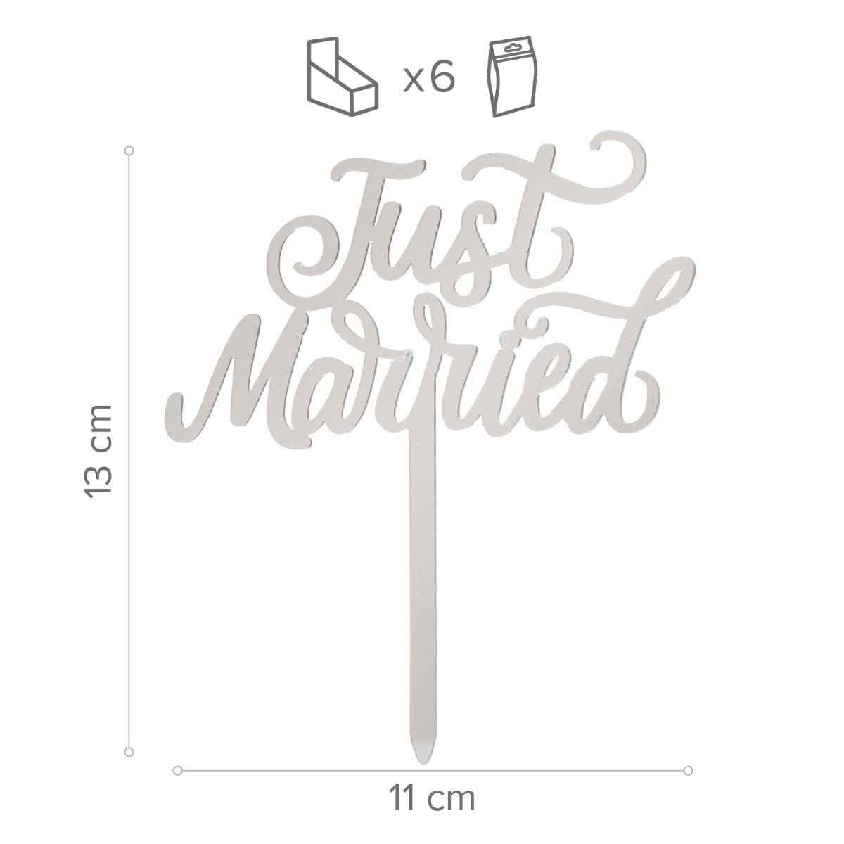 Cake topper - Just Married argenté