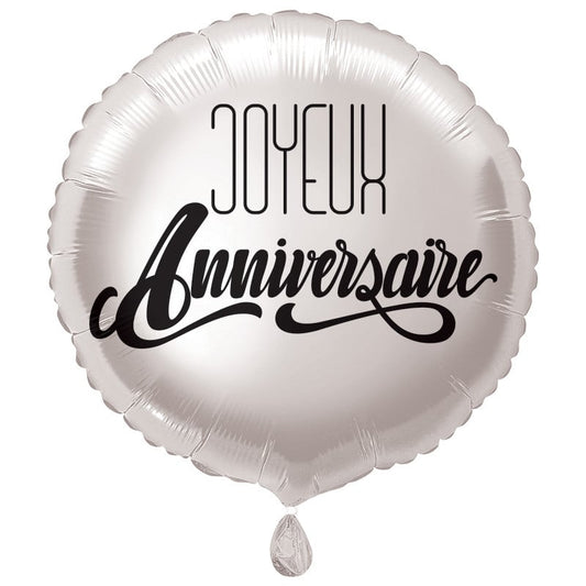 Ballon alu Joyeux Anniversaire Argenté