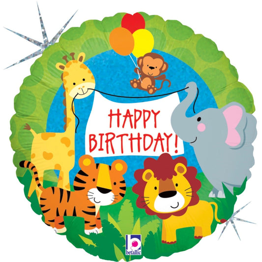 Ballon Alu Rond - Animaux à la fête (46cm)