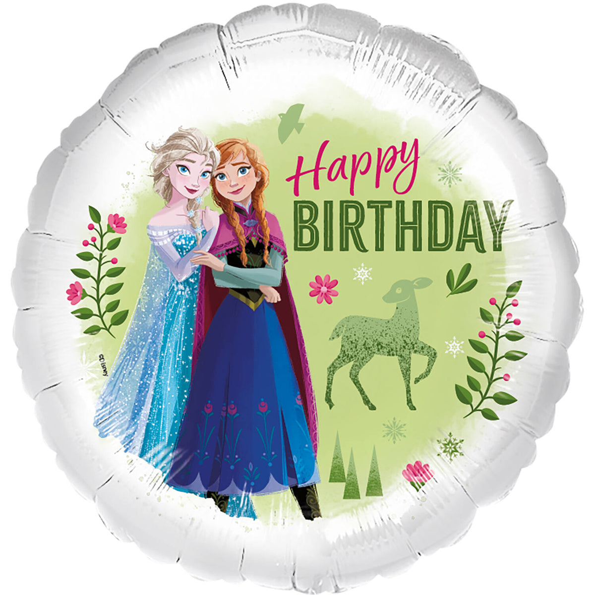 Ballon Alu Anna et Elsa La Reine des Neiges Happy Birthday - 45cm