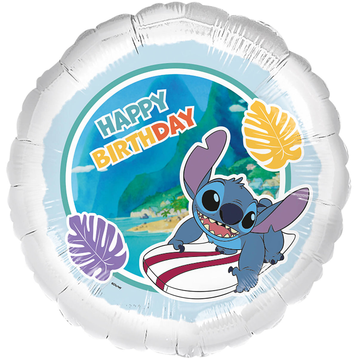 Ballon Alu Stitch surfeur Happy Birthday - 45cm