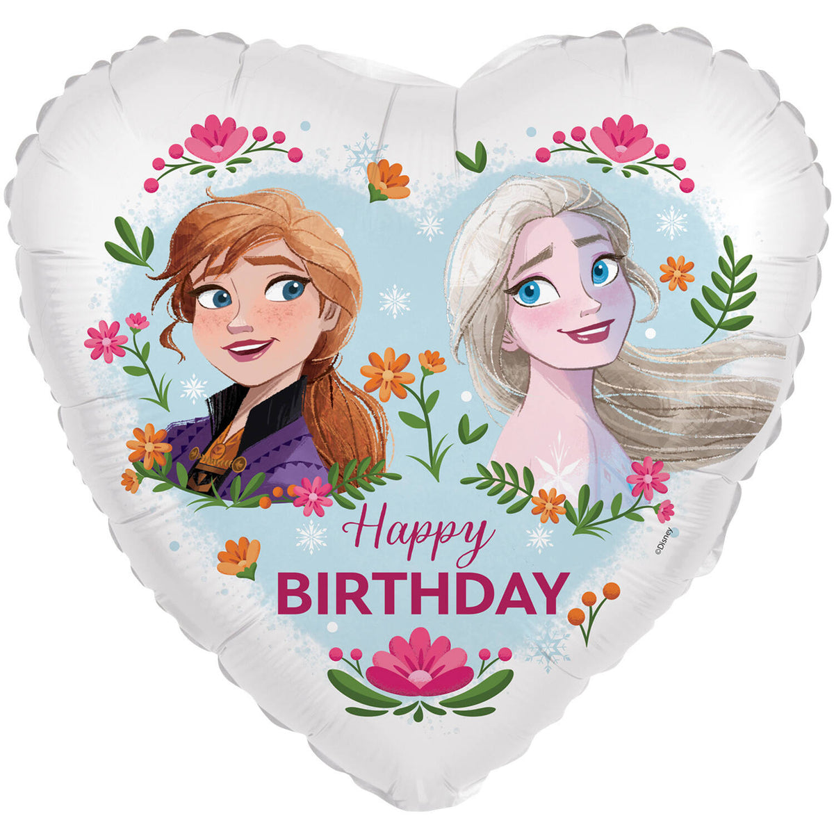 Ballon Alu Reine des Neiges Anna & Elsa coeur Happy Birthday - 45cm