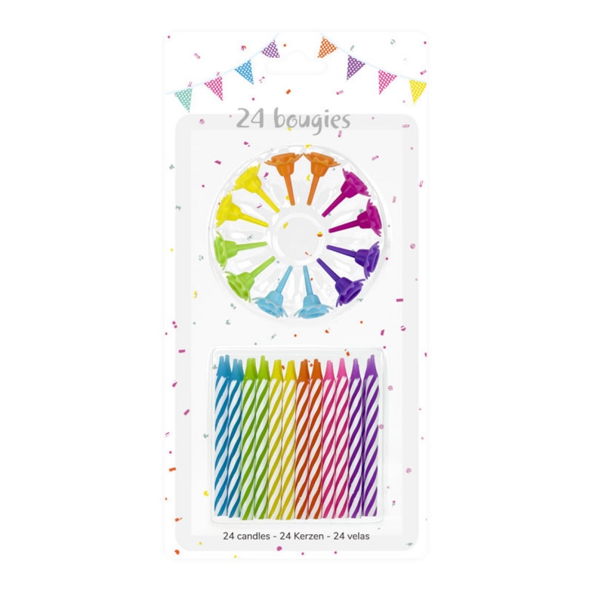 Bougies Multicolores striées (24pcs)