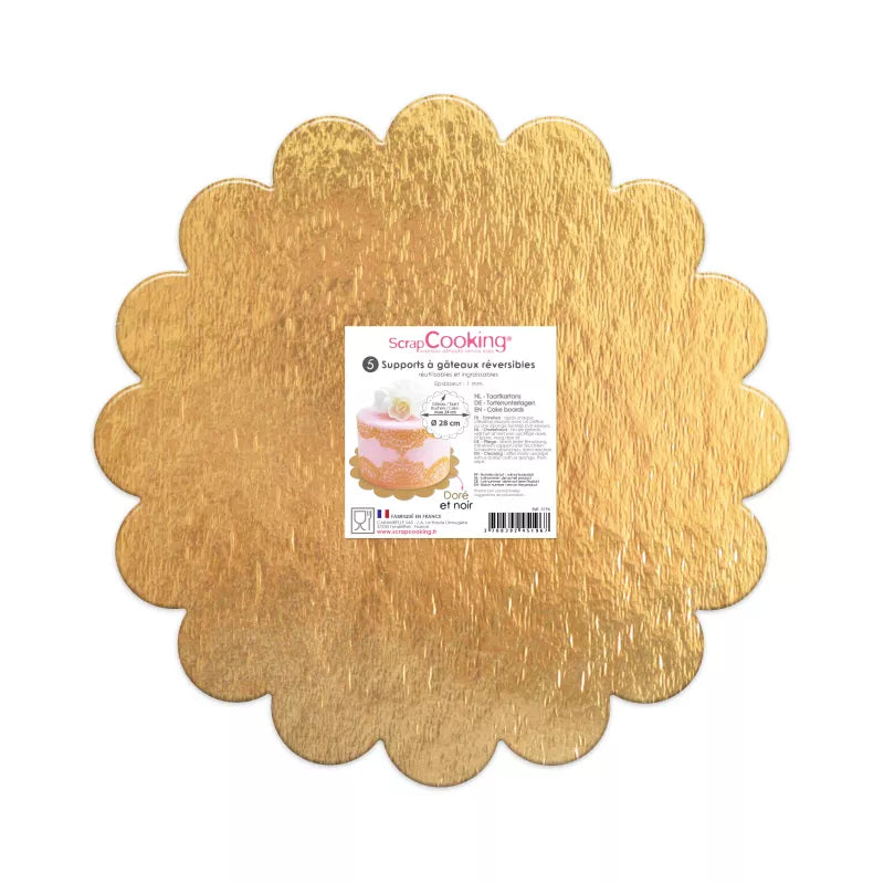 ScrapCooking Supports à gâteaux fins or/noir ronds cannelés Ø 24cm (5 pièces)