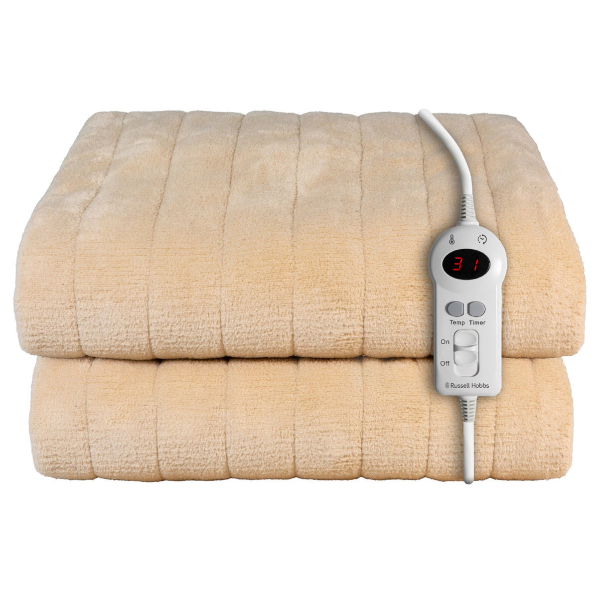 Heated throw in microfleece beige