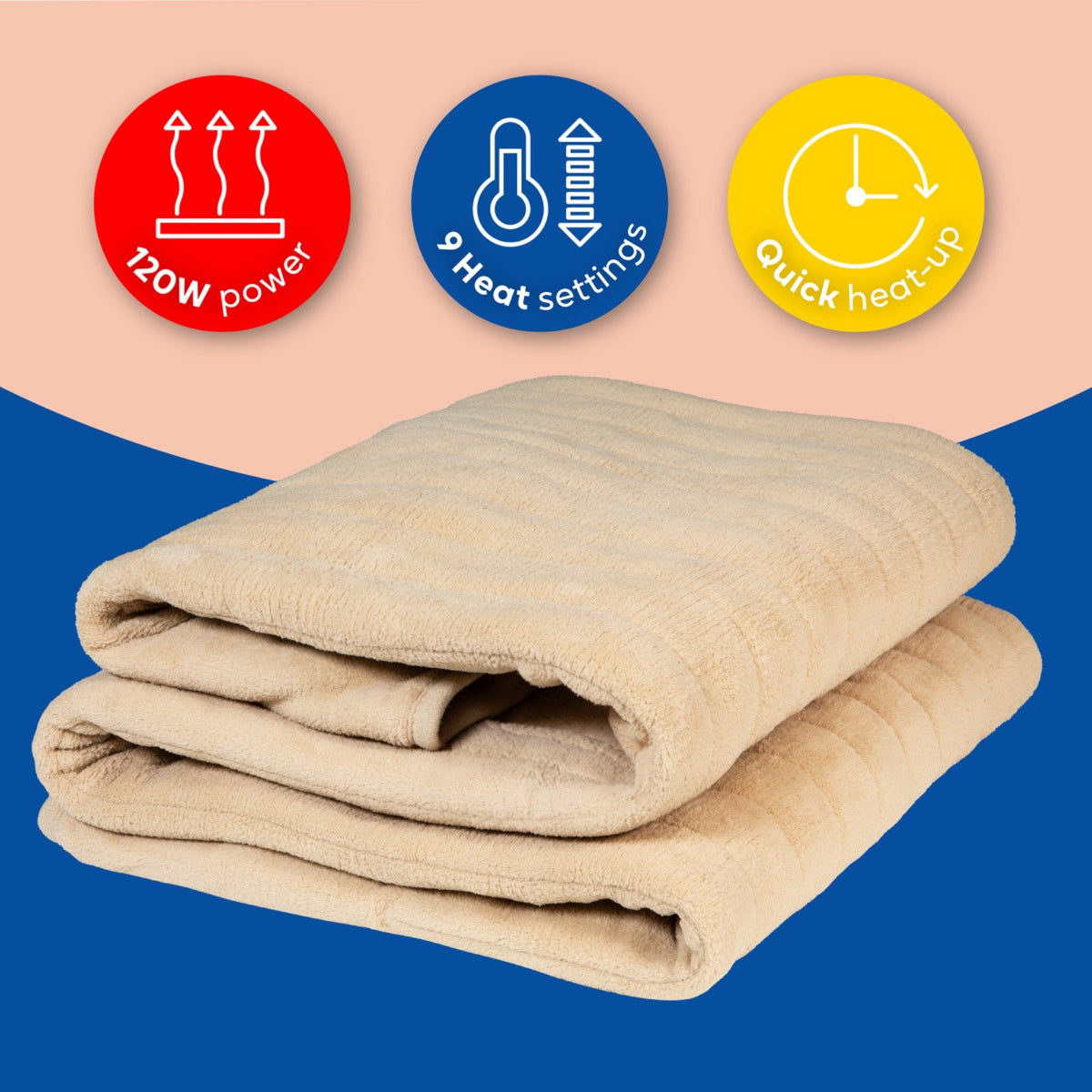 Heated throw in microfleece beige