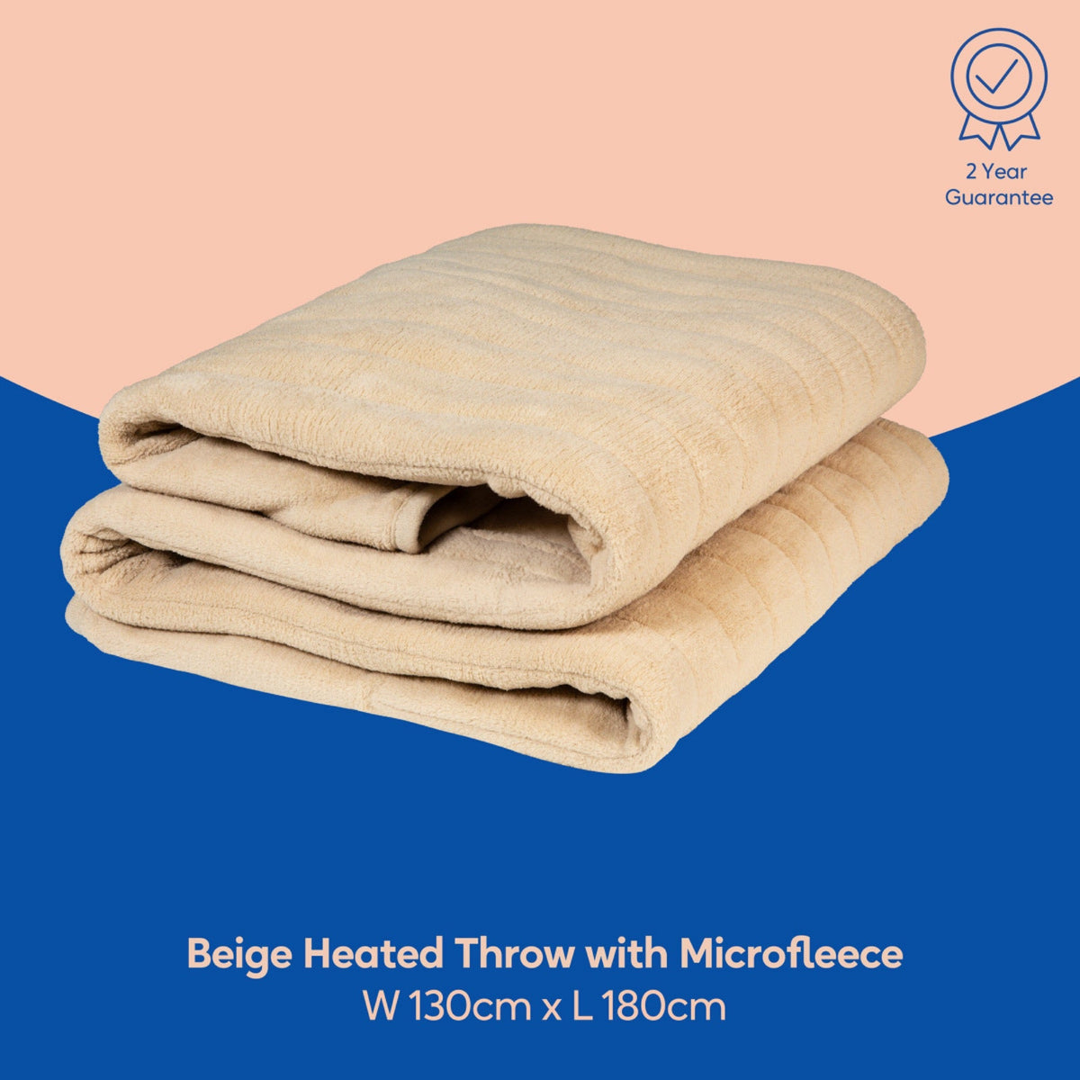 Heated throw in microfleece beige