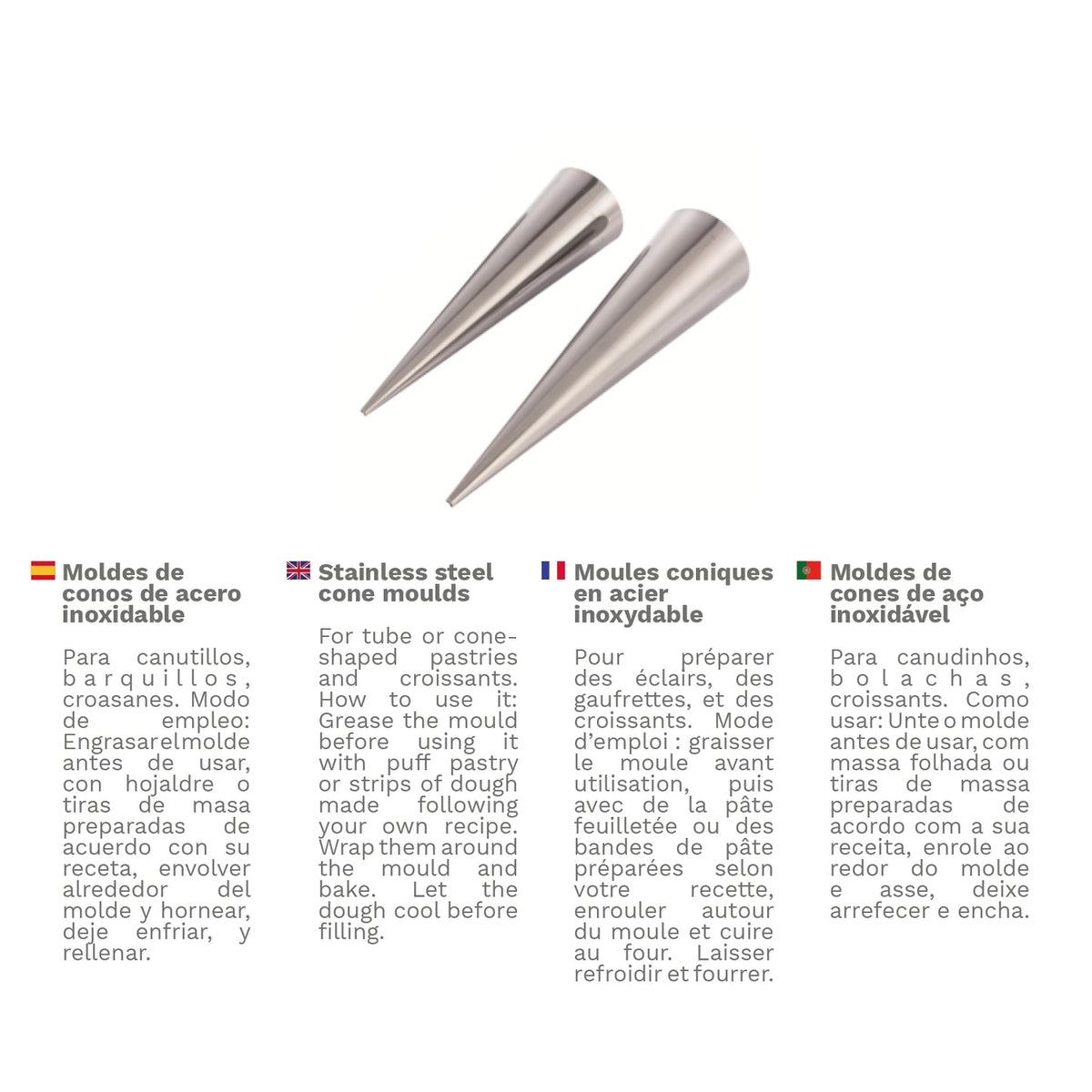 Moule cône à cornets en inox (Ø 40 x 160 mm)