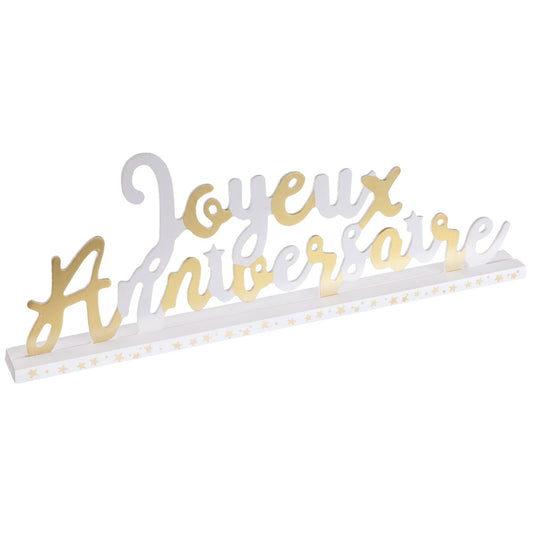 Centre de table Joyeux Anniversaire - Blanc or