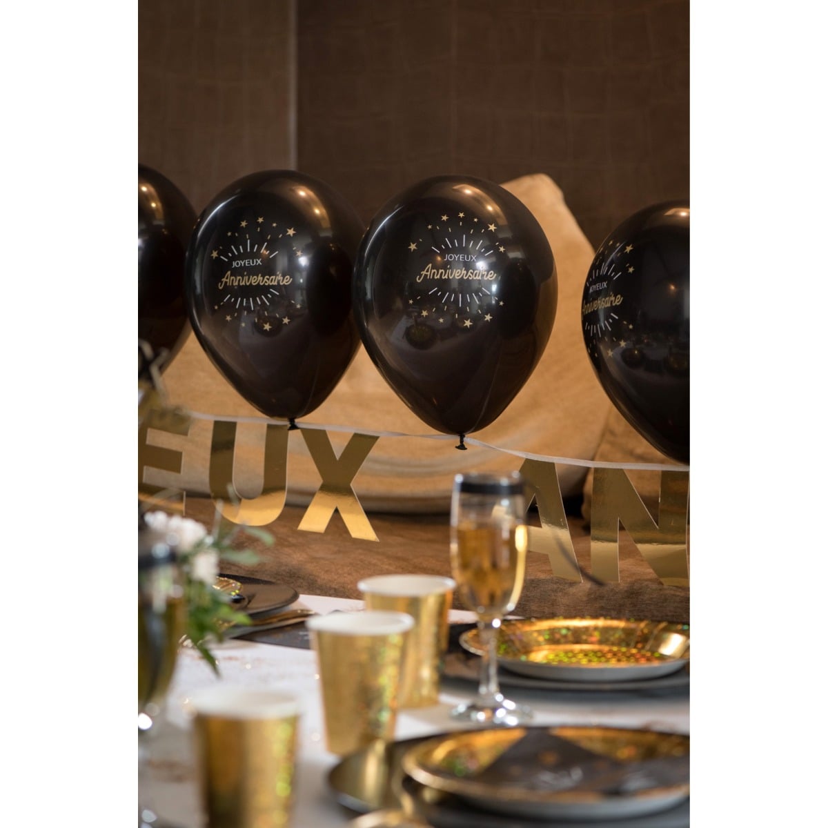 Ballons Joyeux Anniversaire Noir (8 pcs)