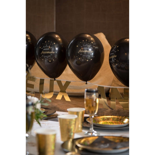 Ballons Joyeux Anniversaire Noir (8 pcs)