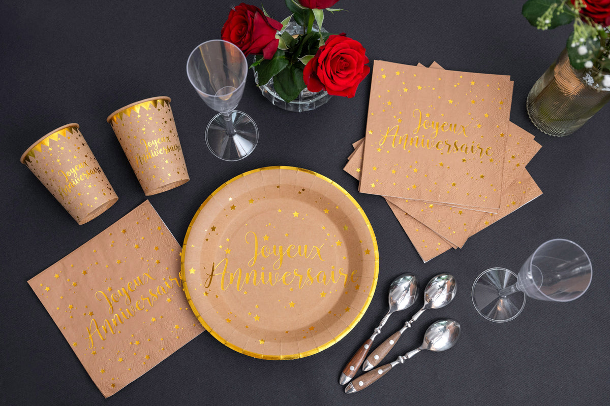"Joyeux Anniversaire" plates Kraft (10 pcs)