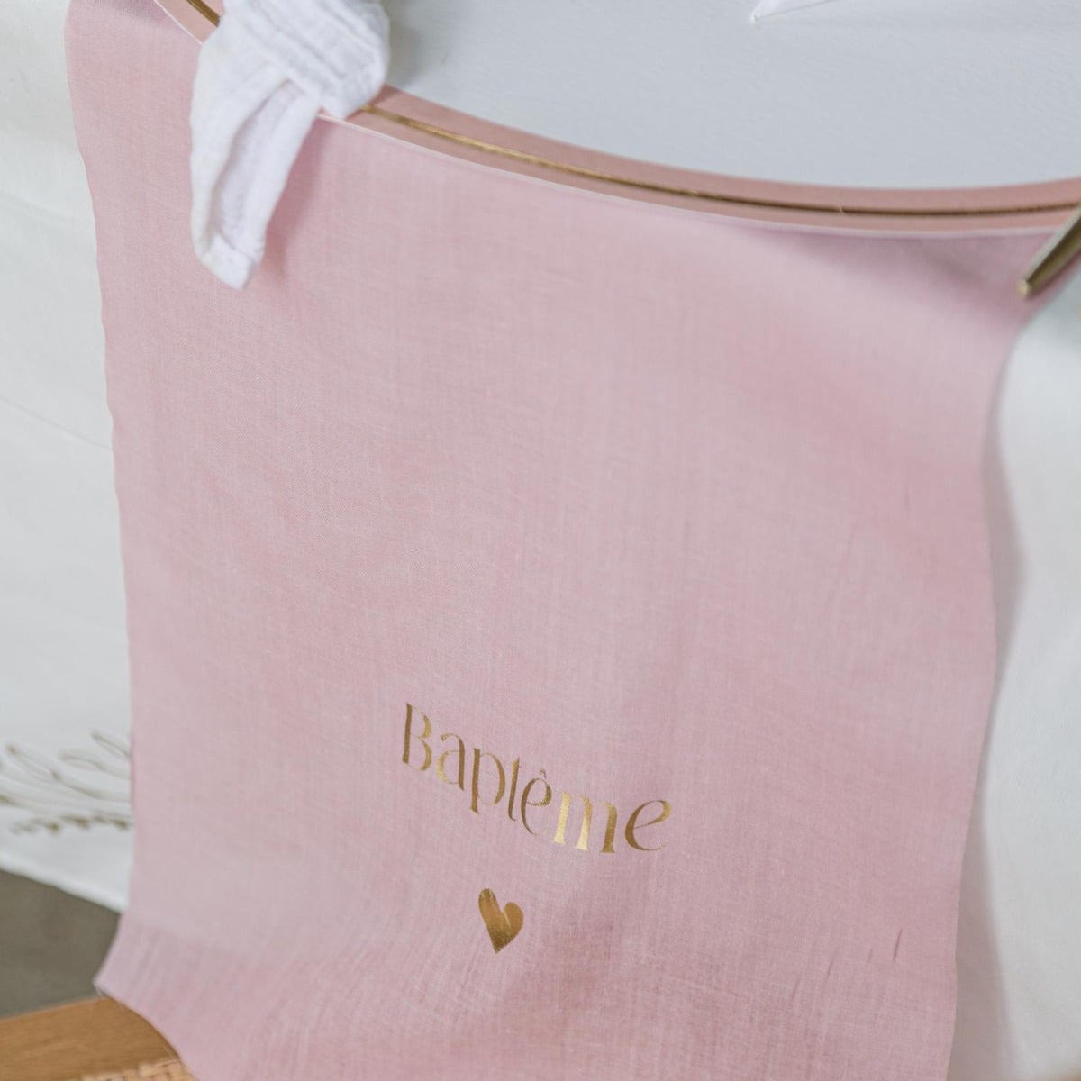 Chemin de table - Baptême Mousseline Rose