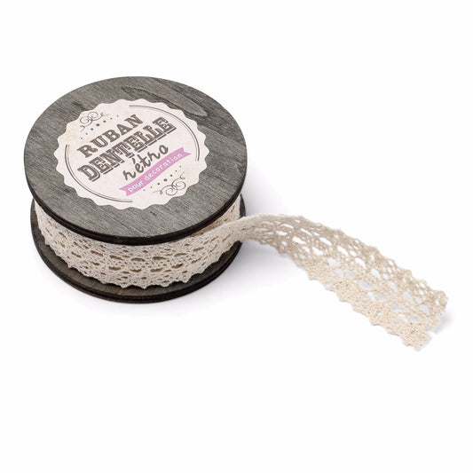 Ruban Dentelle 2.5cm avec Bobine - Ivoire (5m)