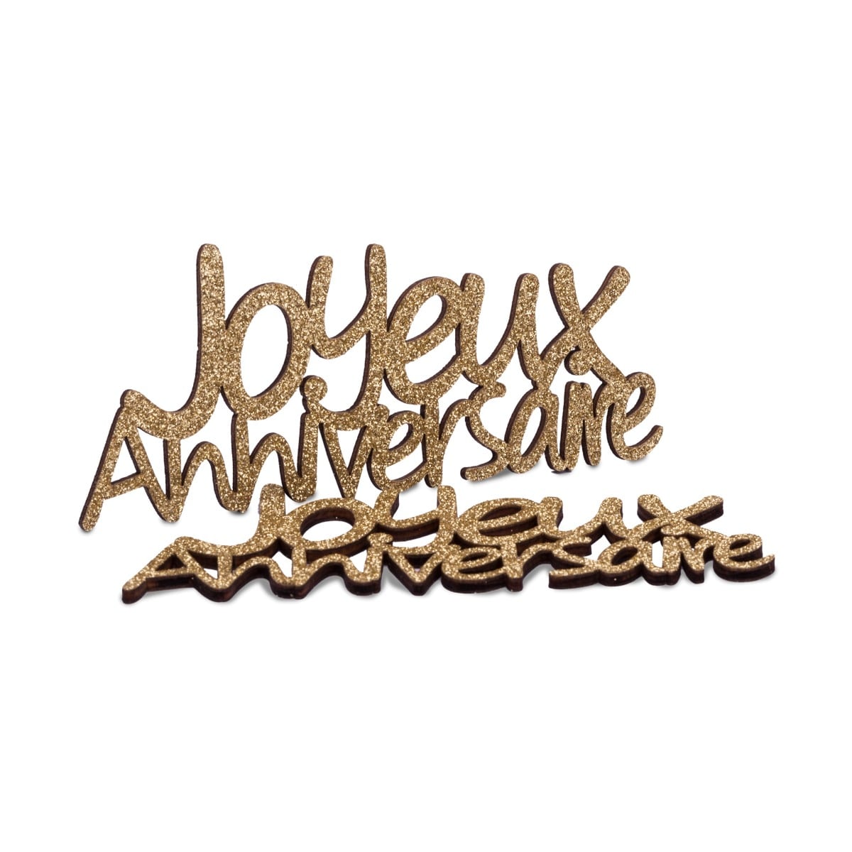 Confetti en bois Joyeux Anniversaire Paillettes or (4pcs)