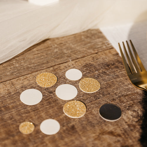 Confettis papier Ivoire, Or et paillettes Or (14g)